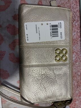 Coach Metallic Gold Leather Zip Wristlet Clutch